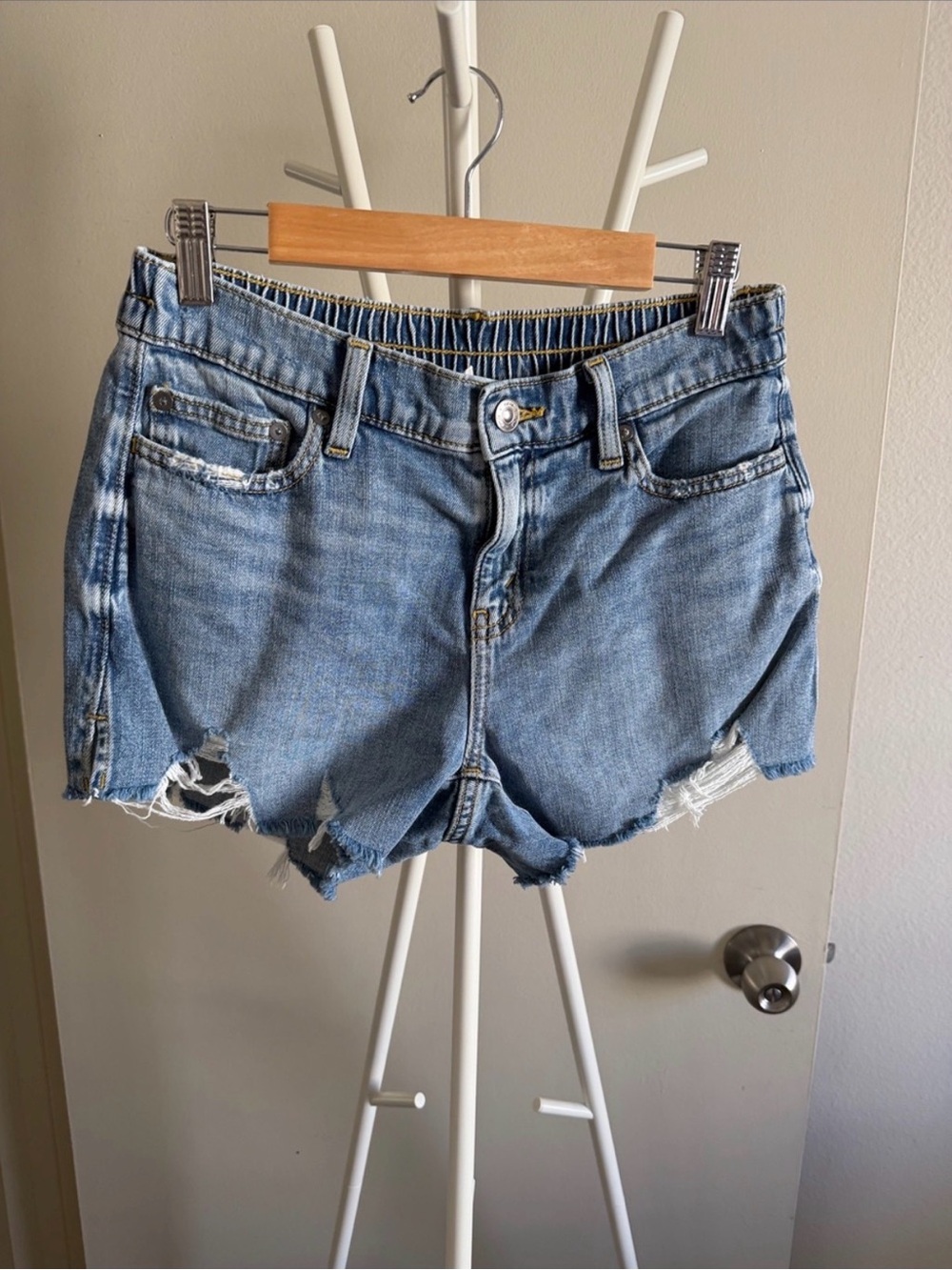 aerie Light Blue Distressed Denim Shorts
